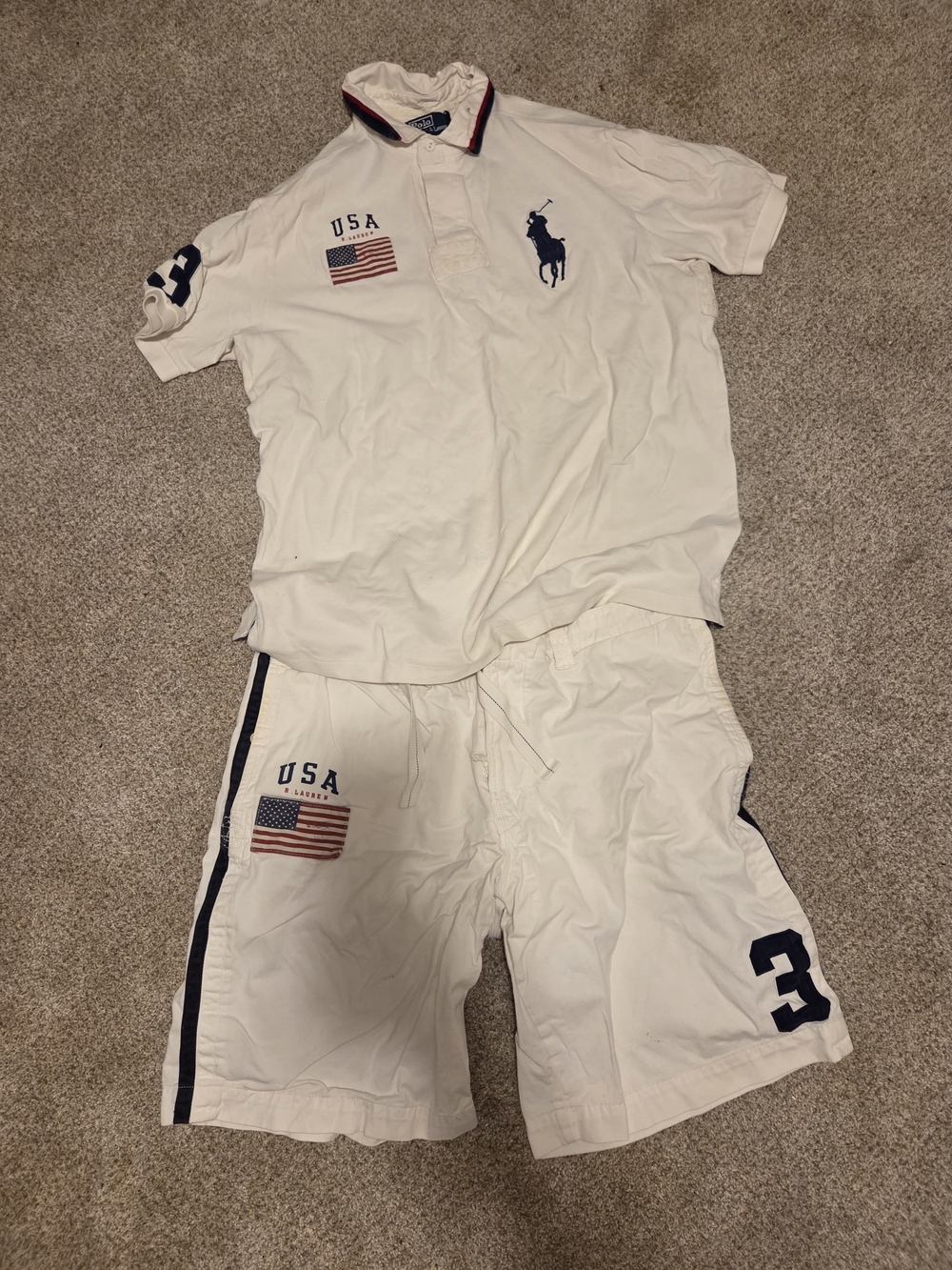 Ralph Lauren White USA Polo Shorts - Navy Accents